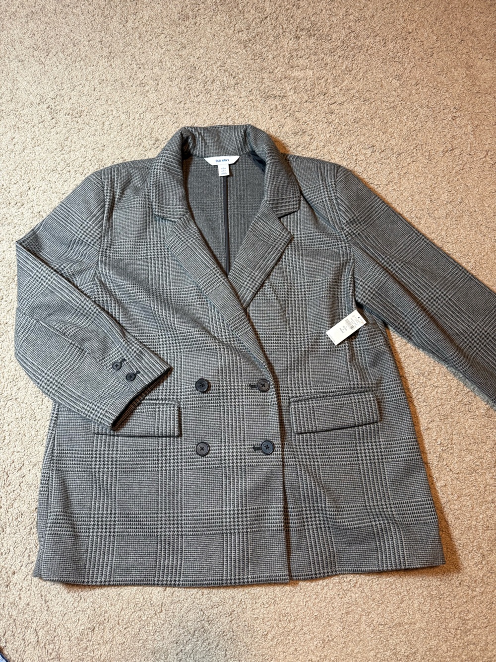 Old Navy Gray Glen Plaid Double-Breasted Pea Coat